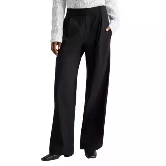 VINCE Women's L Black Straight Leg Linen Blend Pull On Slacks V963722291 Stretch - Picture 1 of 8
